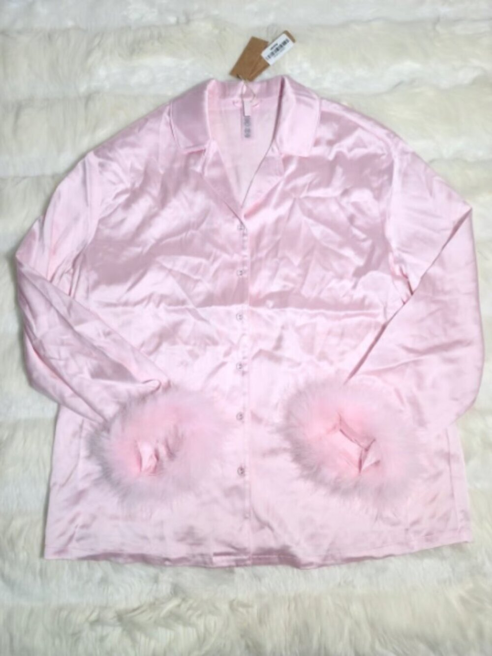 SKIMS Silk Feather Trim Long Top Pink Cherry Blossom Women Small NEW